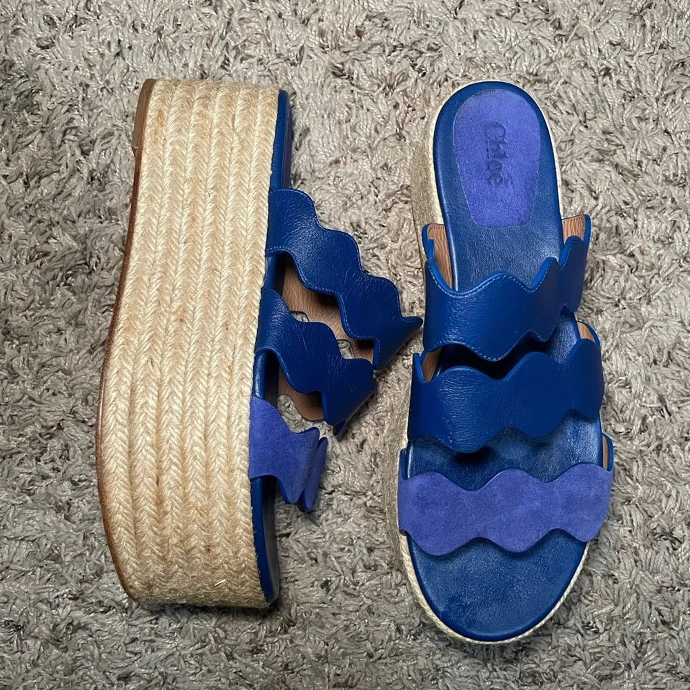 Chloe‎ Lauren Royal Blue Wave Platform espadrille Slide sz 40